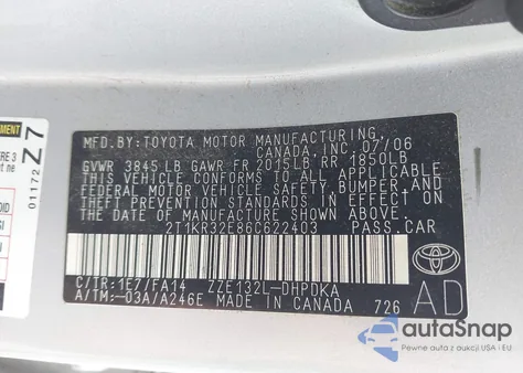 2006 Toyota Matrix from USA, damaged, VIN 2T1KR32E86C622403